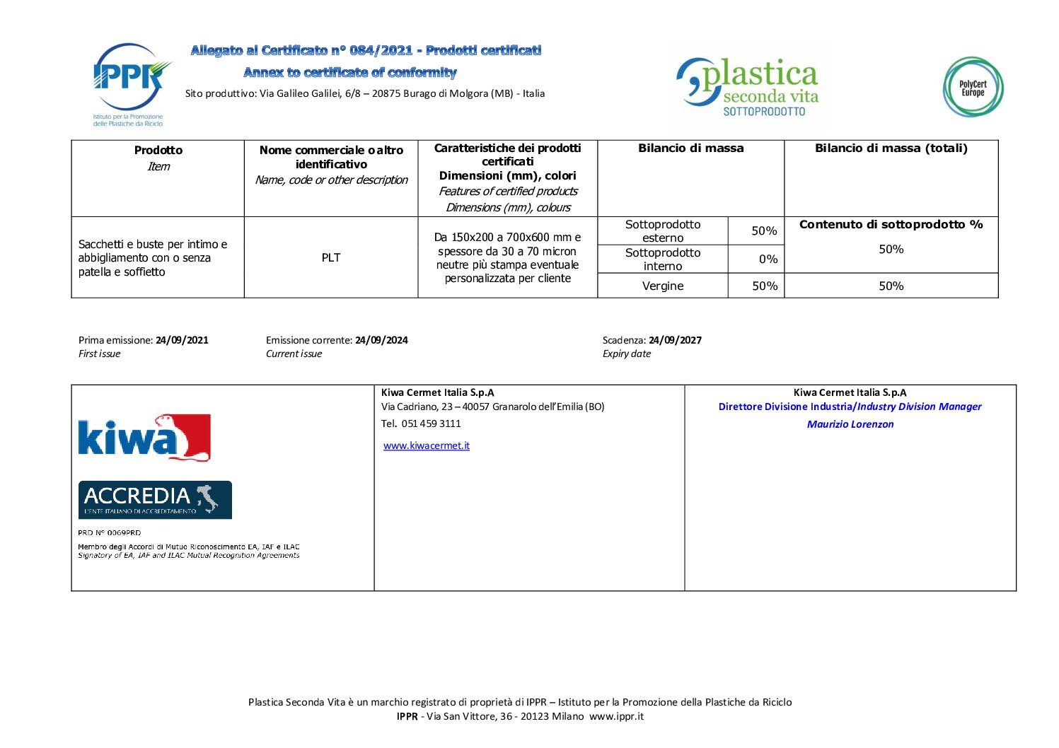 Alleg Certif PSV sottoprodotto-TESACOM-ACCREDIA Rev.1 2023-12-13.DOC